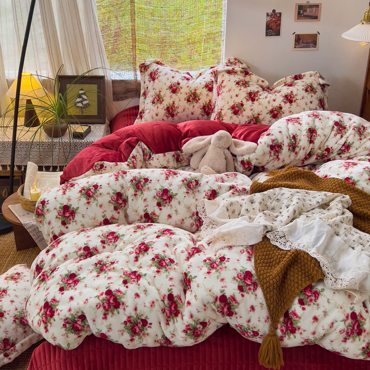 91家纺网 家纺一手货源 找家纺 （总）默忆 2025新款牛奶绒床盖款四件套-花妖