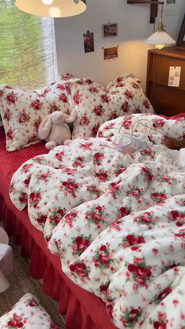 91家纺网 家纺一手货源 找家纺 默忆 2025新款牛奶绒床盖款四件套-花妖 花妖-白