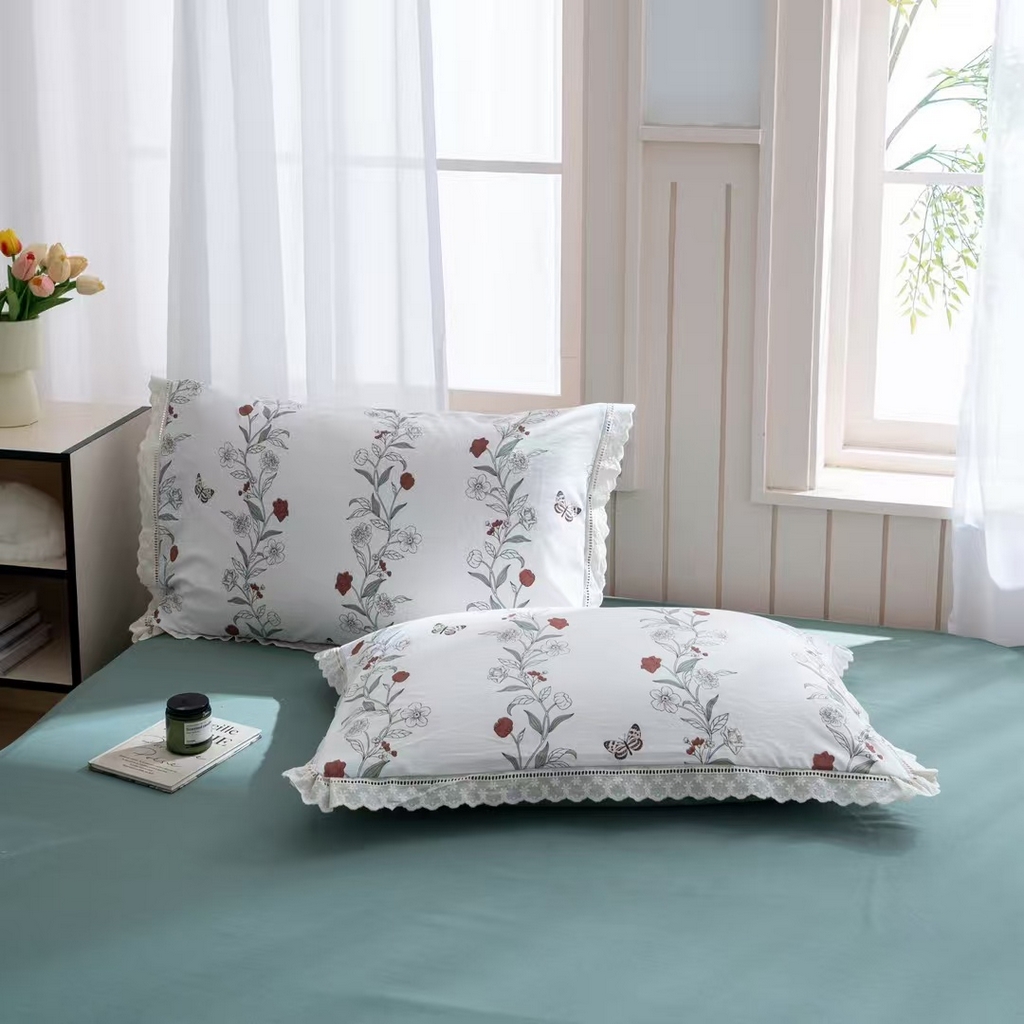 91家纺网 家纺一手货源 找家纺 玖琳家纺 2025新款云朵水洗棉皱皱纱精致花边款四件套 漫书