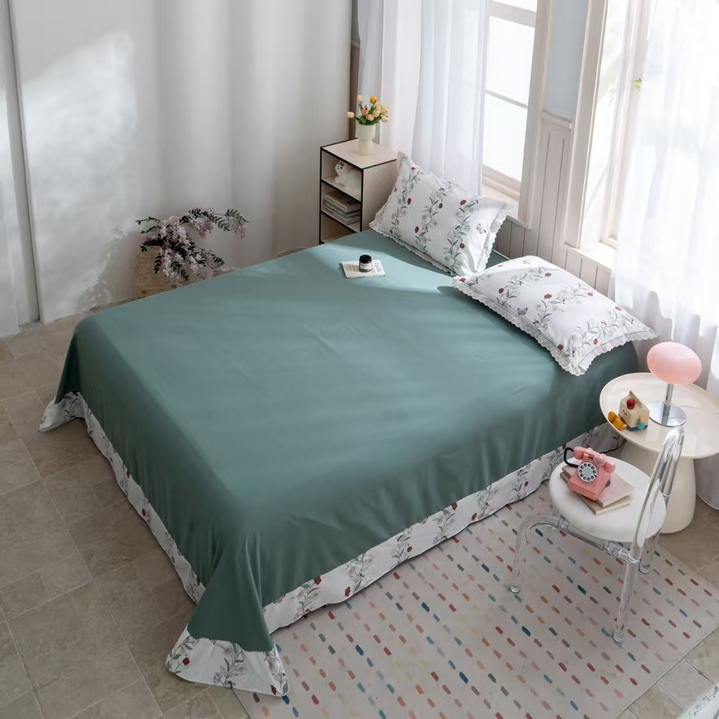 91家纺网 家纺一手货源 找家纺 玖琳家纺 2025新款云朵水洗棉皱皱纱精致花边款四件套 漫书