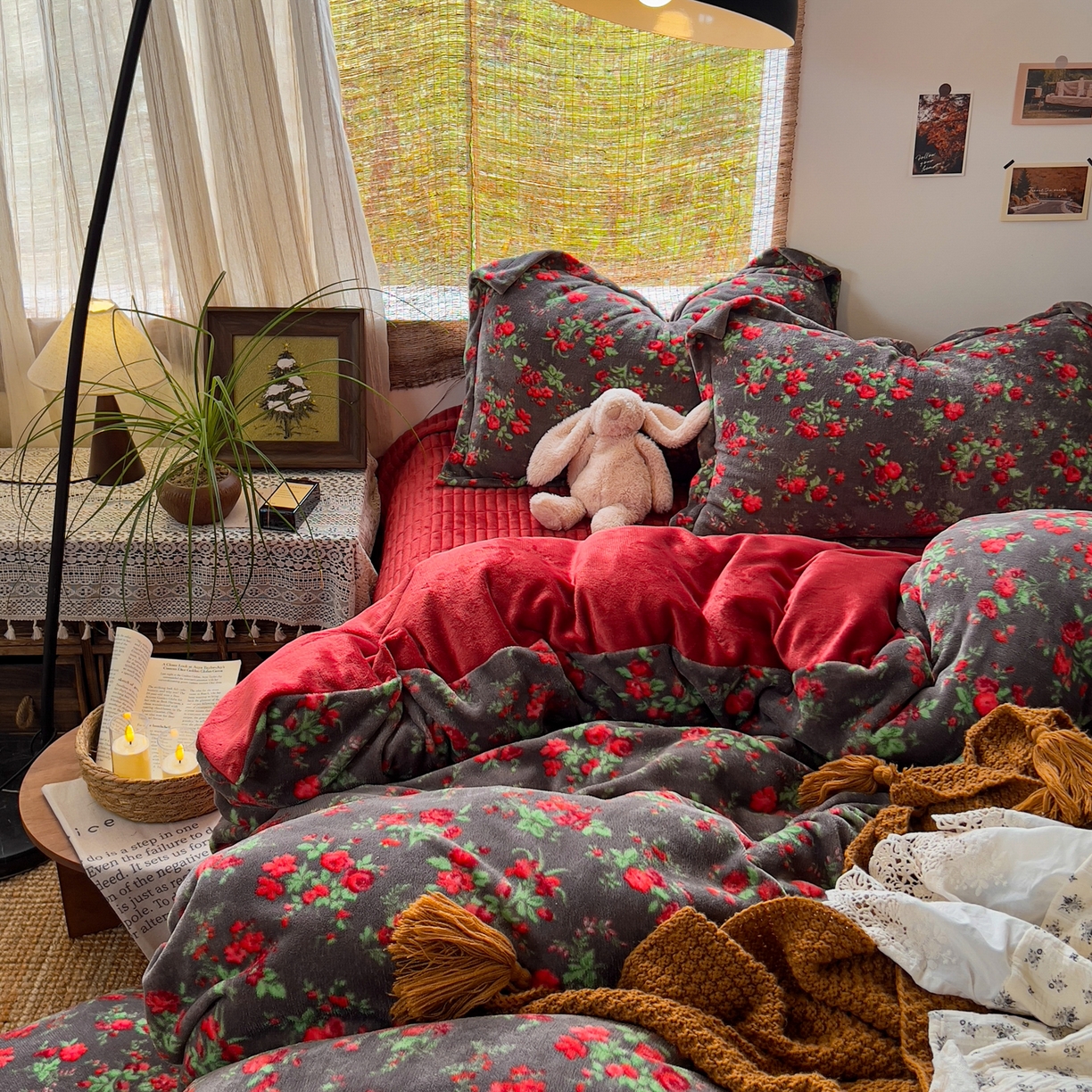 91家纺网 家纺一手货源 找家纺 默忆 2025新款牛奶绒床盖款四件套-花妖 花妖-红