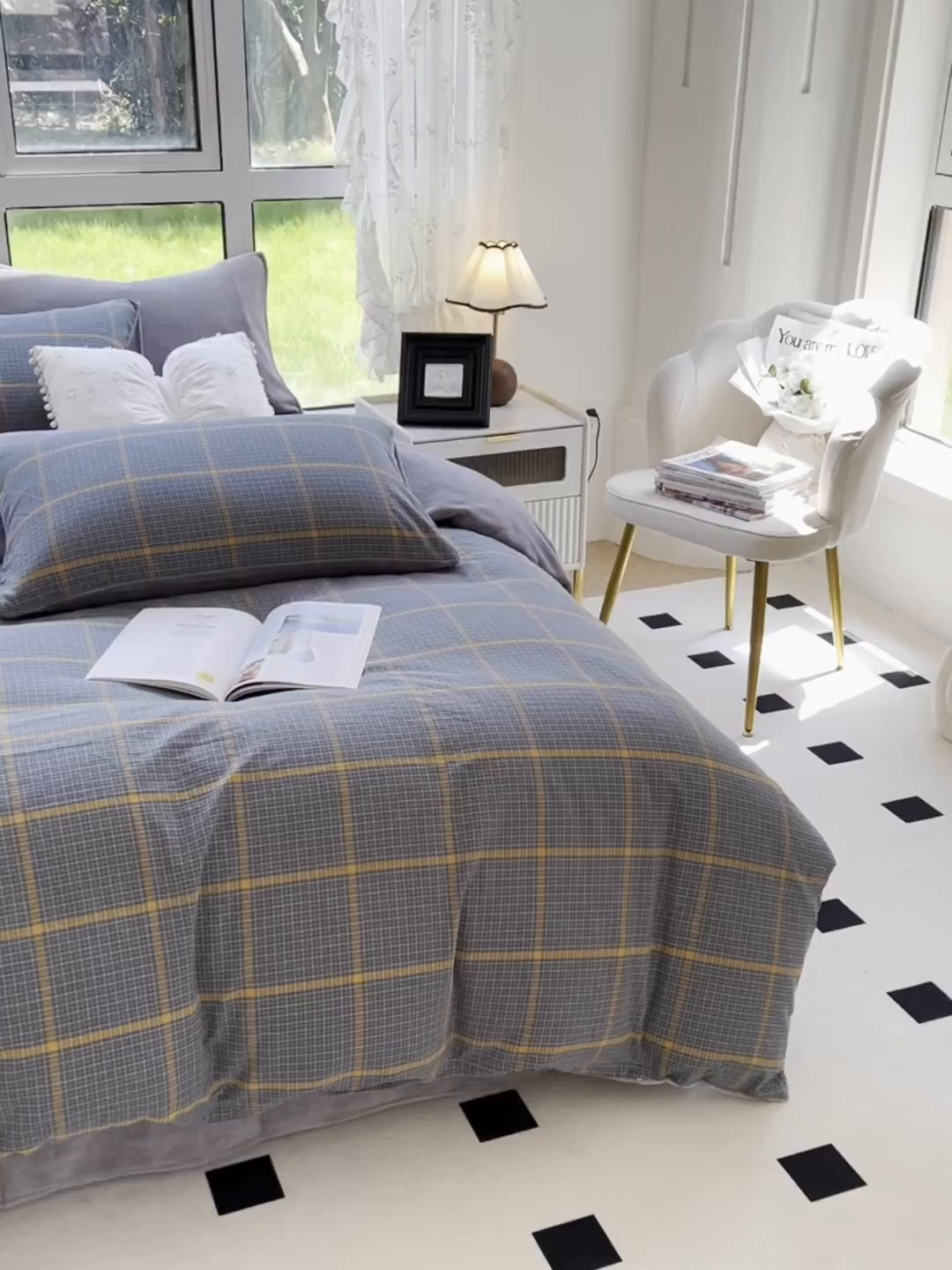 91家纺网 家纺一手货源 找家纺 柠萌家居 2025新款无印良品风双拼全棉色织水洗棉加牛奶绒四件套简约全棉拼牛奶绒四件套 提供买家秀 棉+绒-瓦尔灰