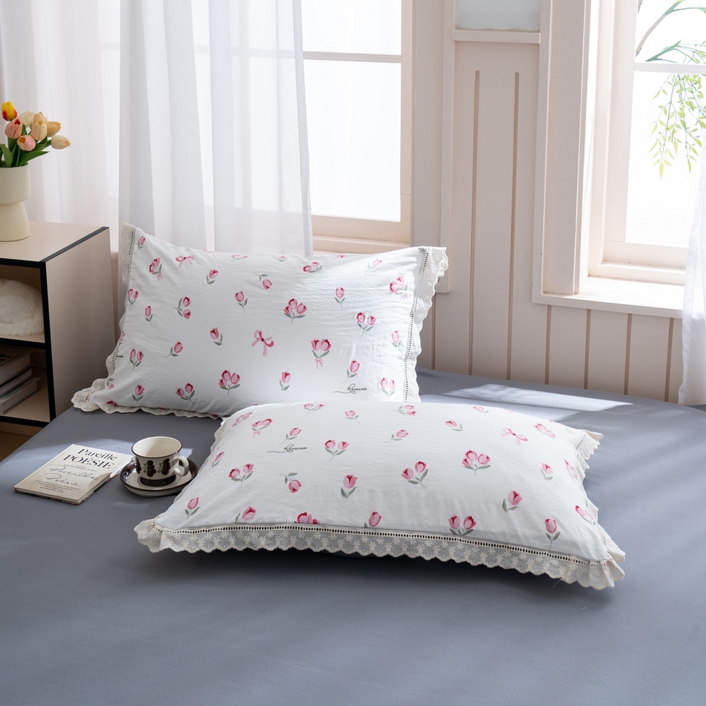 91家纺网 家纺一手货源 找家纺 玖琳家纺 2025新款云朵水洗棉皱皱纱精致花边款四件套 蕊昔