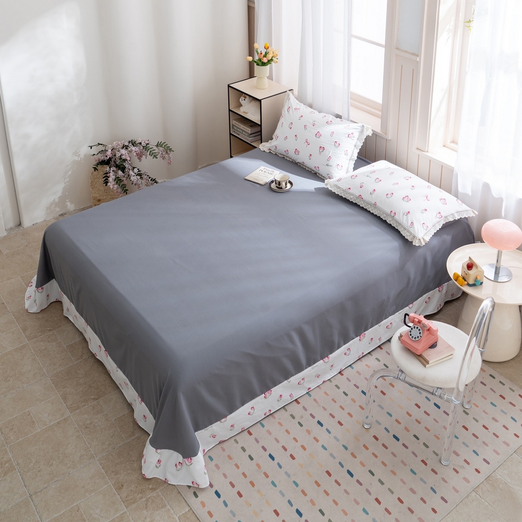 91家纺网 家纺一手货源 找家纺 玖琳家纺 2025新款云朵水洗棉皱皱纱精致花边款四件套 蕊昔