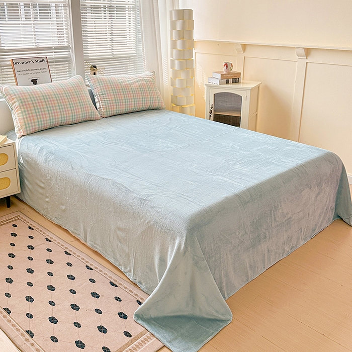 91家纺网 家纺一手货源 找家纺 柠萌家居 2025新款无印良品风双拼全棉色织水洗棉加牛奶绒四件套简约全棉拼牛奶绒四件套 提供买家秀 棉+绒冰激凌格