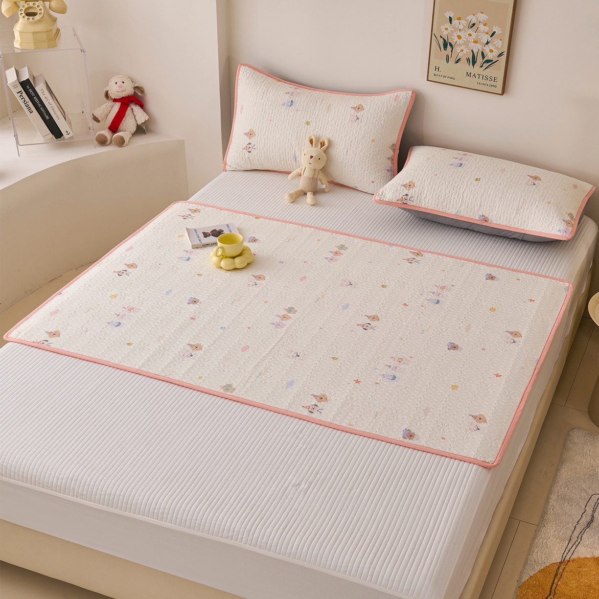 91家纺网 家纺一手货源 找家纺 拾小柒 2025年新款全棉双层纱隔脏姨妈垫护理垫床护垫 豆豆好朋友-防水款