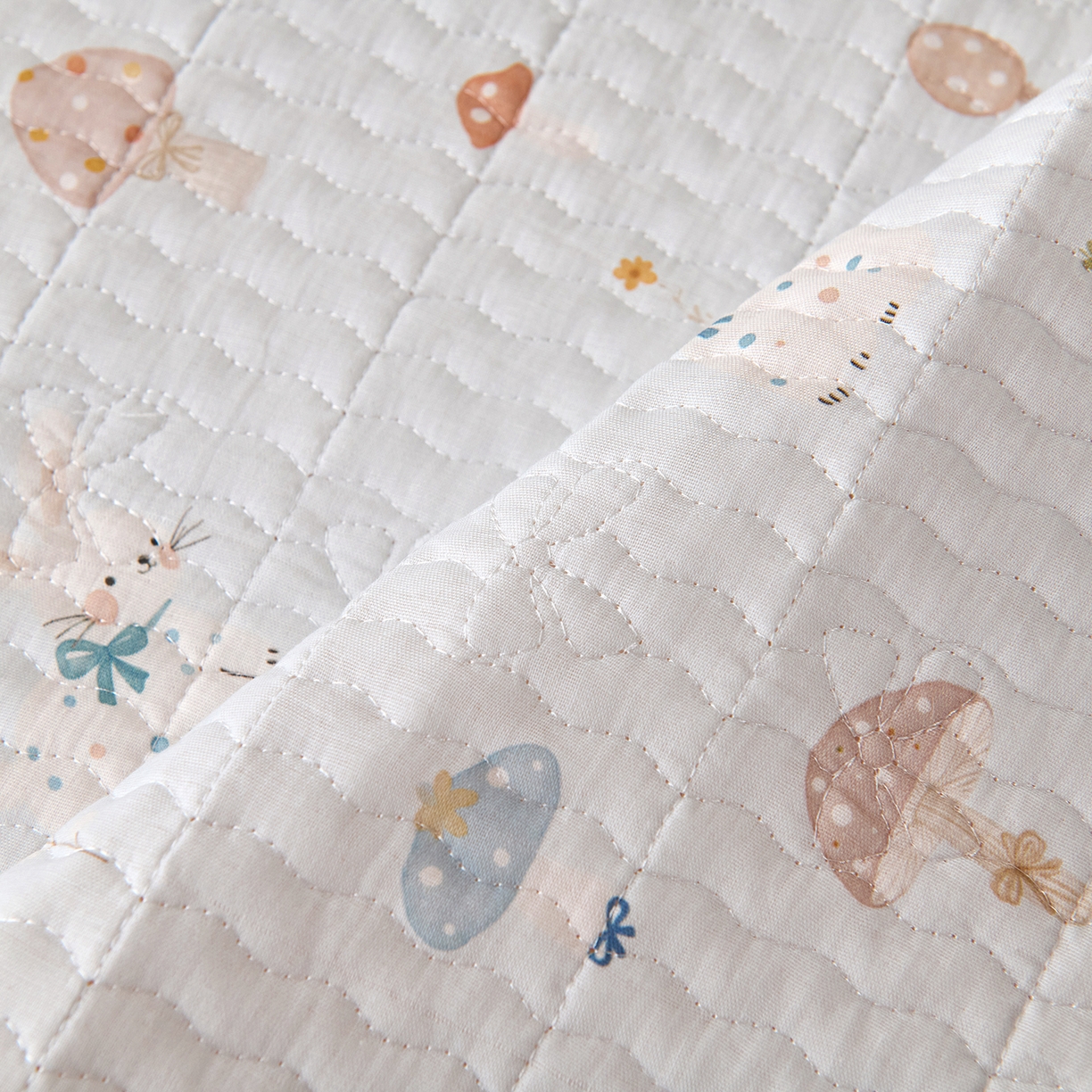 91家纺网 家纺一手货源 找家纺 拾小柒 2025年新款全棉双层纱隔脏姨妈垫护理垫床护垫 萌趣森林蓝-防水款