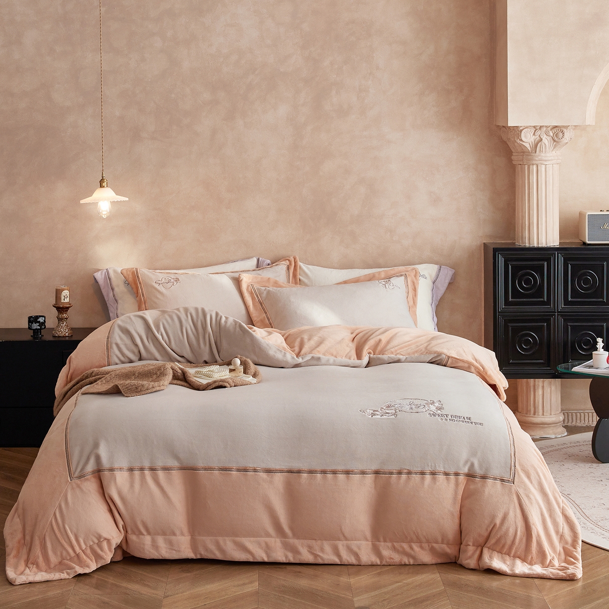 91家纺网 家纺一手货源 找家纺 （总）蓝梦 2025新款270g全消光牛奶绒四件套-瑰梦系列