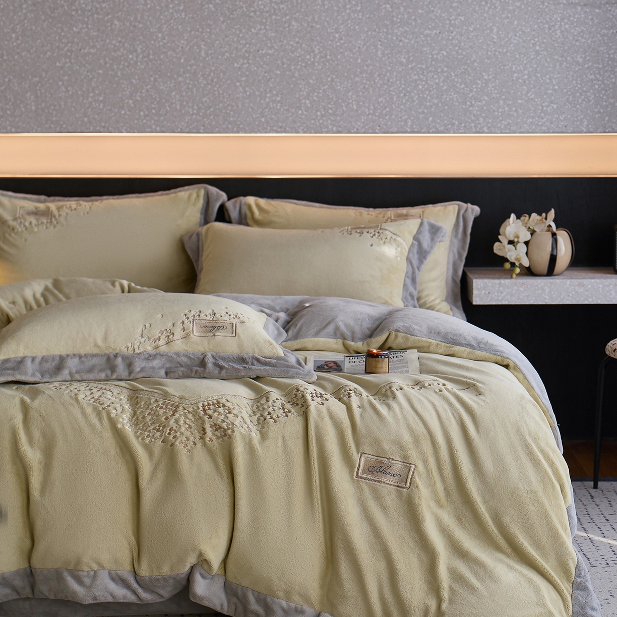 91家纺网 家纺一手货源 找家纺 蓝梦 2025新款270g全消光牛奶绒四件套-卡曼缪斯 卡曼缪斯-浅绿