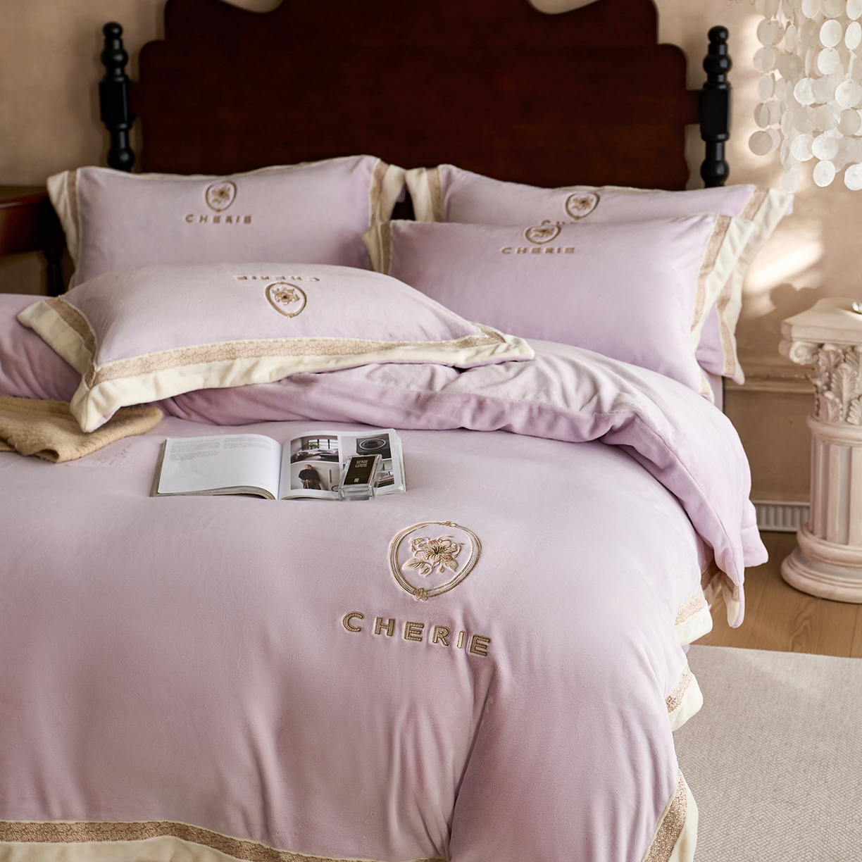 91家纺网 家纺一手货源 找家纺 蓝梦 2025新款270g全消光牛奶绒四件套-克莱尔 克莱尔-浅紫