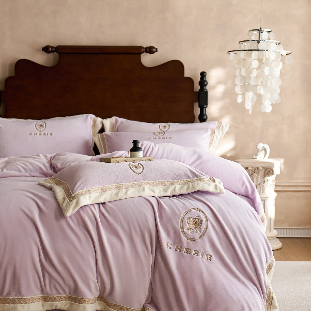 91家纺网 家纺一手货源 找家纺 蓝梦 2025新款270g全消光牛奶绒四件套-克莱尔 克莱尔-浅紫