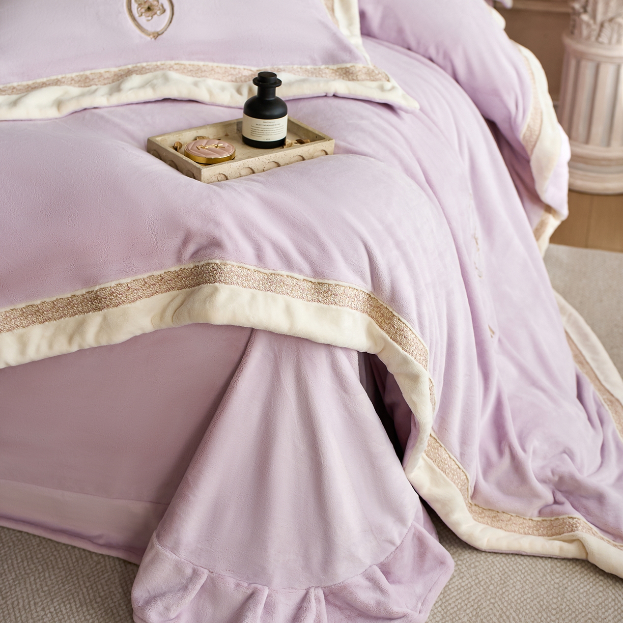 91家纺网 家纺一手货源 找家纺 蓝梦 2025新款270g全消光牛奶绒四件套-克莱尔 克莱尔-浅紫