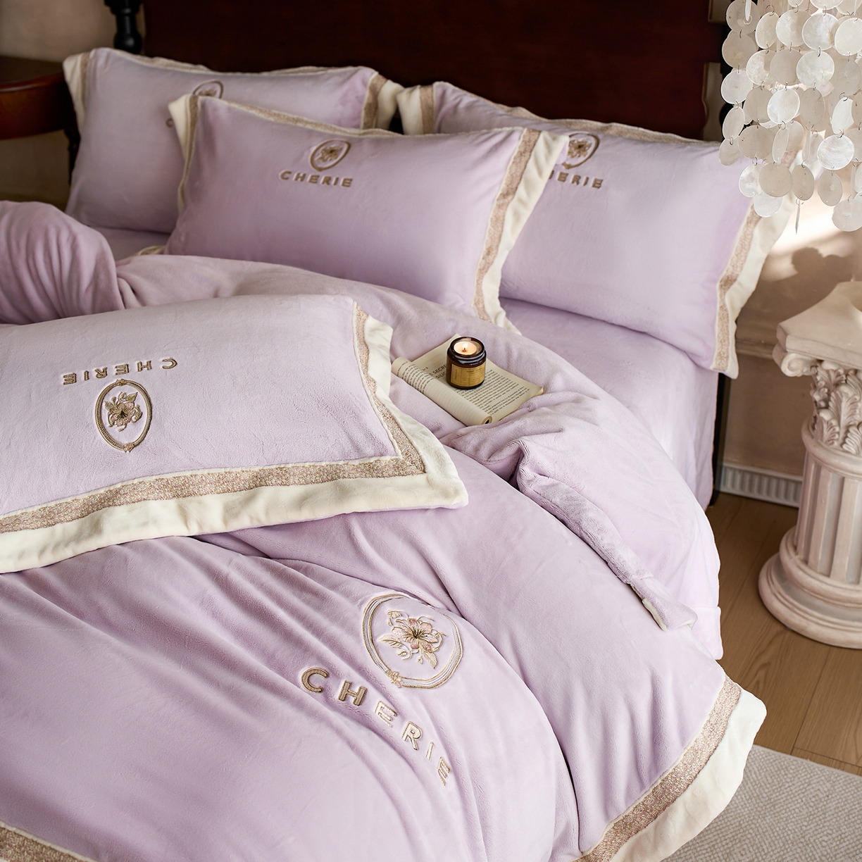 91家纺网 家纺一手货源 找家纺 蓝梦 2025新款270g全消光牛奶绒四件套-克莱尔 克莱尔-浅紫