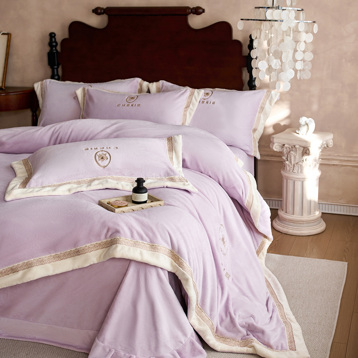 91家纺网 家纺一手货源 找家纺 蓝梦 2025新款270g全消光牛奶绒四件套-克莱尔 克莱尔-浅紫