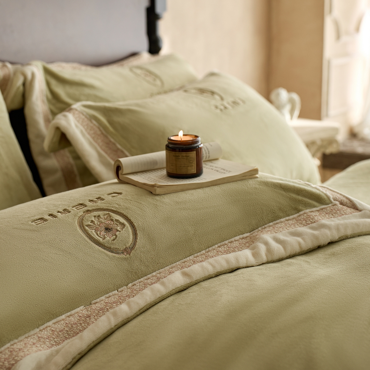 91家纺网 家纺一手货源 找家纺 蓝梦 2025新款270g全消光牛奶绒四件套-克莱尔 克莱尔-浅绿