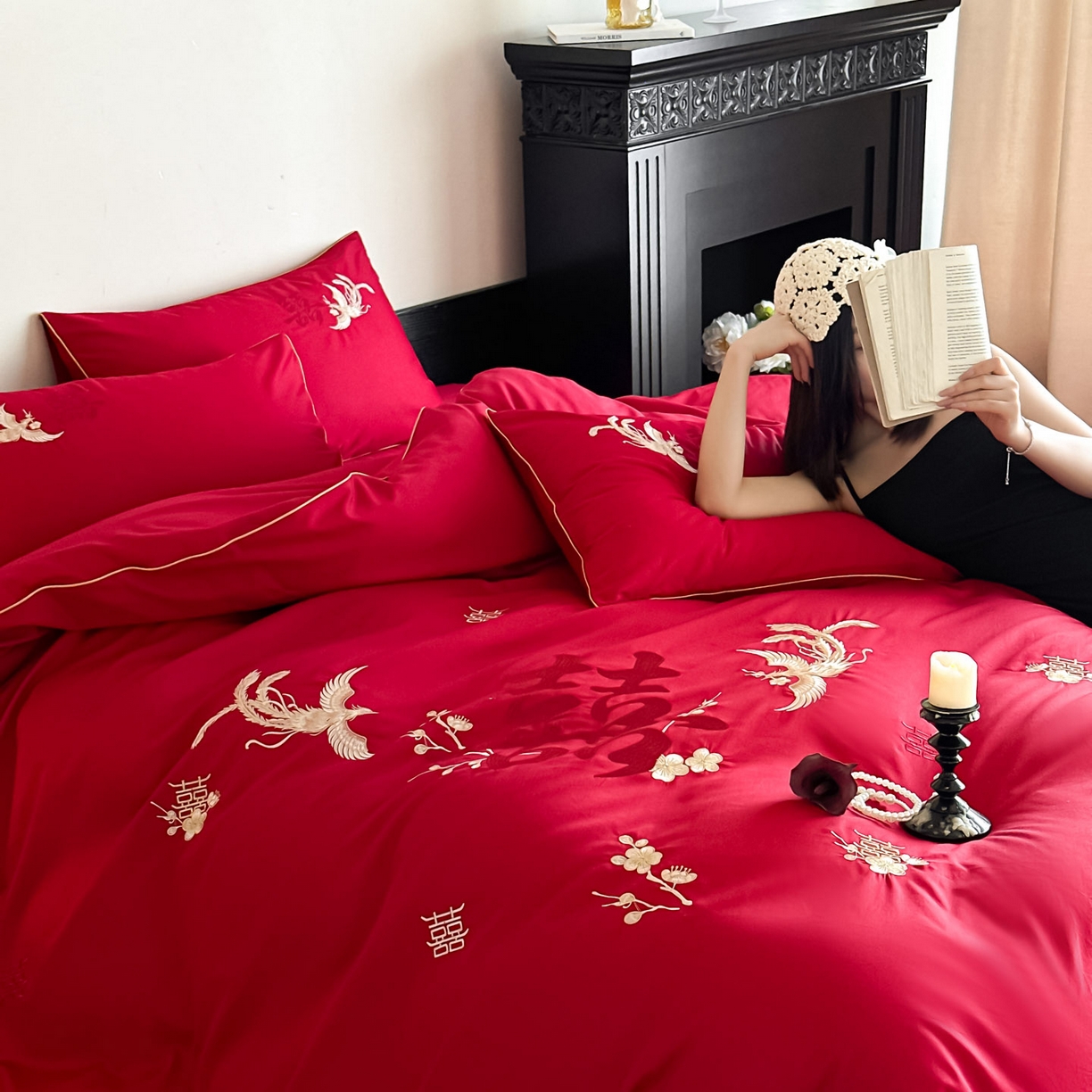 91家纺网 家纺一手货源 找家纺 （总）女子家纺 2025新款亲肤舒适婚庆四件套-国色天香