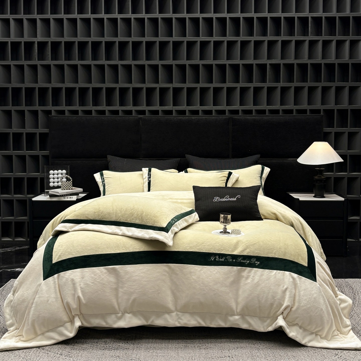 91家纺网 家纺一手货源 找家纺 蓝梦 2025新款270g全消光牛奶绒四件套-雪芙莉系列 浅绿