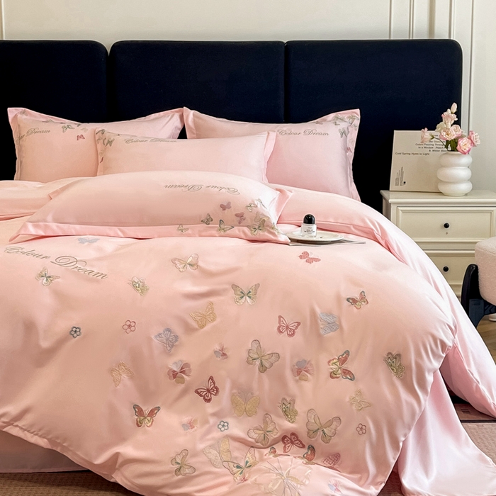 91家纺网 家纺一手货源 找家纺 （总）绒掌柜 2025新款13376全棉纯棉刺绣四件套（礼盒装品质含买家秀）-蝶影系列-版权产品系列