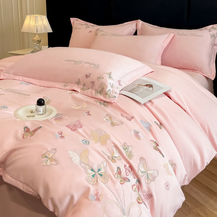 91家纺网 家纺一手货源 找家纺 （总）绒掌柜 2025新款13376全棉纯棉刺绣四件套（礼盒装品质含买家秀）-蝶影系列-版权产品系列