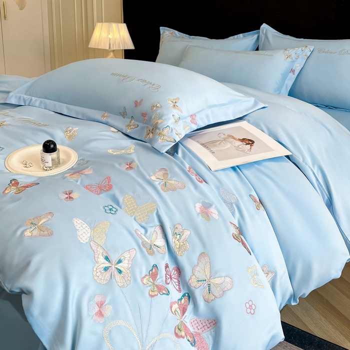 91家纺网 家纺一手货源 找家纺 （总）绒掌柜 2025新款13376全棉纯棉刺绣四件套（礼盒装品质含买家秀）-蝶影系列-版权产品系列