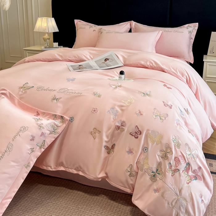 91家纺网 家纺一手货源 找家纺 （总）绒掌柜 2025新款13376全棉纯棉刺绣四件套（礼盒装品质含买家秀）-蝶影系列-版权产品系列