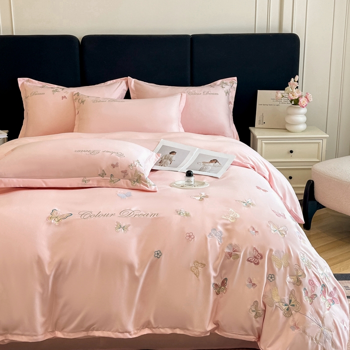 91家纺网 家纺一手货源 找家纺 （总）绒掌柜 2025新款13376全棉纯棉刺绣四件套（礼盒装品质含买家秀）-蝶影系列-版权产品系列