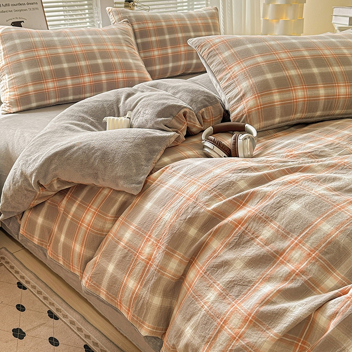 91家纺网 家纺一手货源 找家纺 （总）柠萌家居 2025新款无印良品风双拼全棉色织水洗棉加牛奶绒单品被套简约风全棉拼牛奶绒单被套