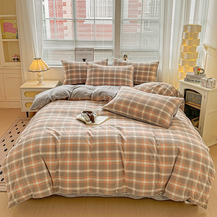 91家纺网 家纺一手货源 找家纺 （总）柠萌家居 2025新款无印良品风双拼全棉色织水洗棉加牛奶绒单品被套简约风全棉拼牛奶绒单被套