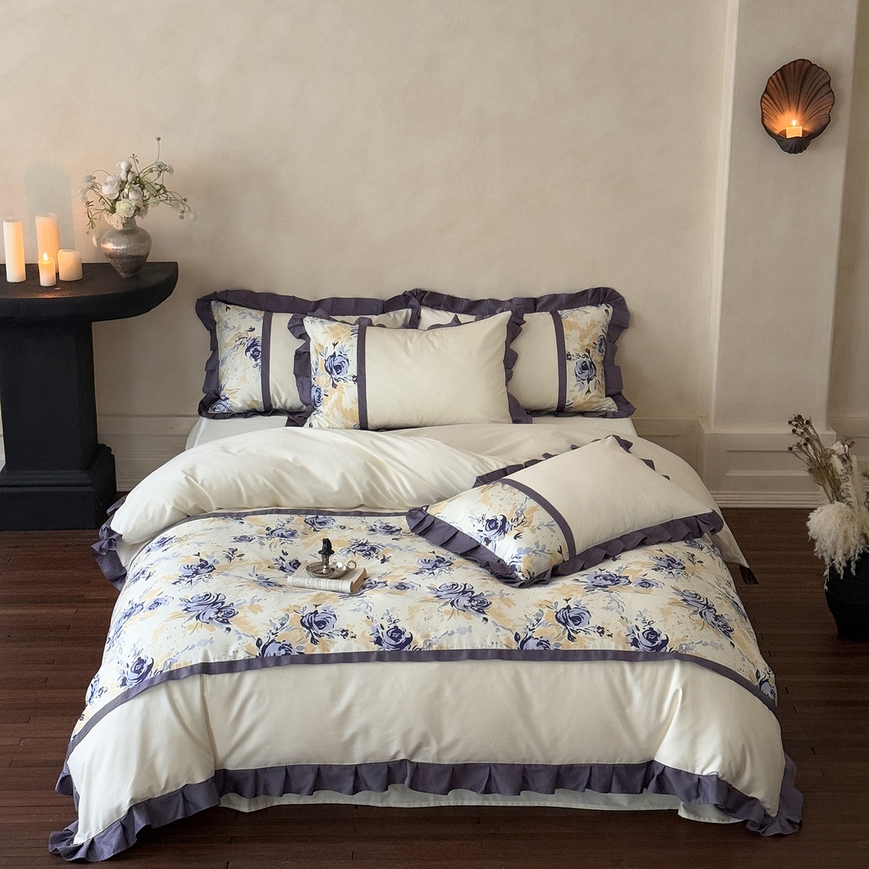 91家纺网 家纺一手货源 找家纺 多乐娜 2025新款法式100支全棉贡缎数码印花四件套长绒棉工艺款轻奢花边款（会员-20）控价378/398起（券后！！）务必控价谢谢配合 长绒棉贡缎-暮光紫汀