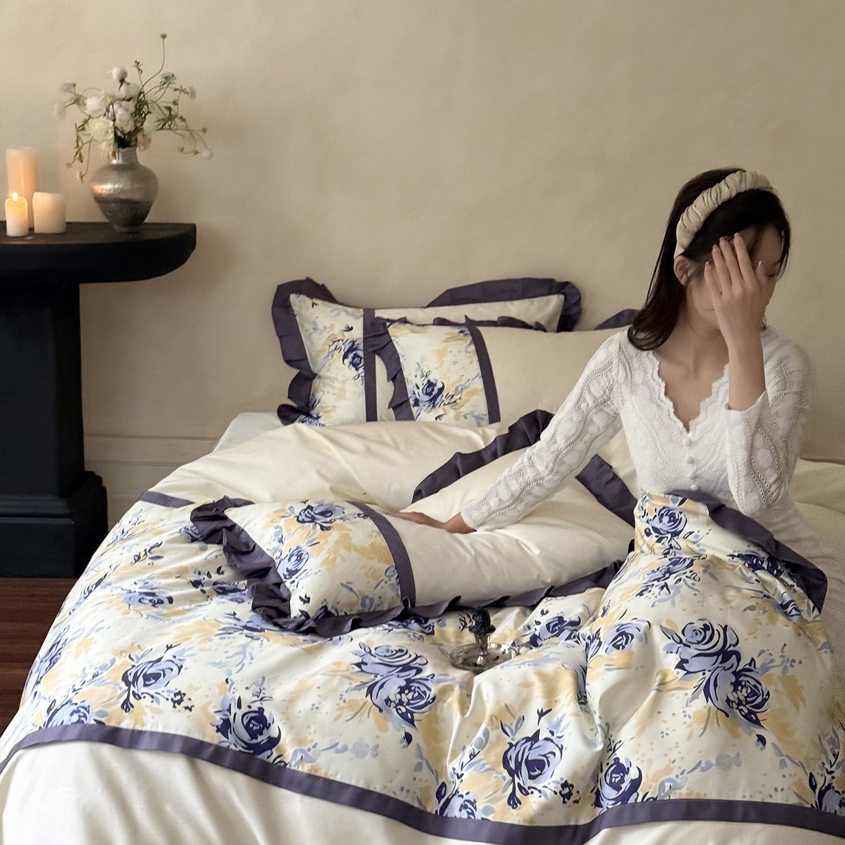 91家纺网 家纺一手货源 找家纺 多乐娜 2025新款法式100支全棉贡缎数码印花四件套长绒棉工艺款轻奢花边款（会员-20）控价378/398起（券后！！）务必控价谢谢配合 长绒棉贡缎-暮光紫汀