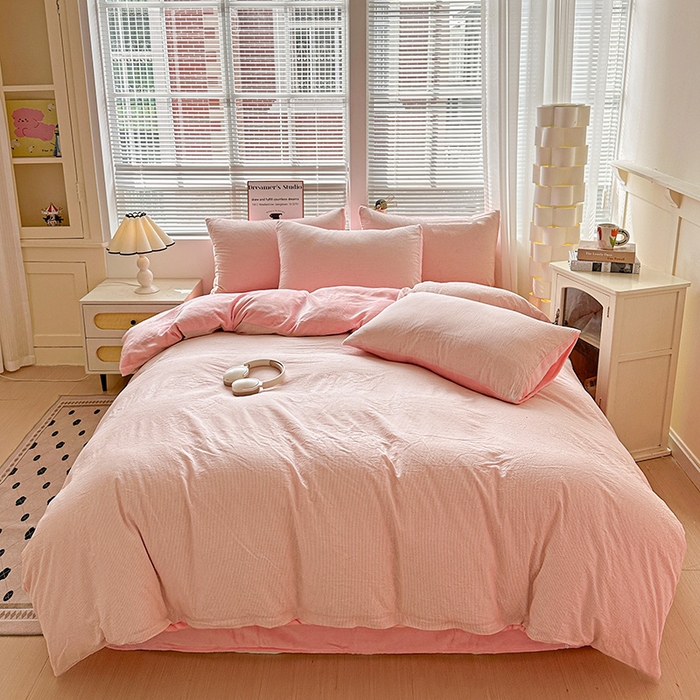 91家纺网 家纺一手货源 找家纺 （总）柠萌家居 2025新款无印良品风双拼全棉色织水洗棉加牛奶绒单品被套简约风全棉拼牛奶绒单被套