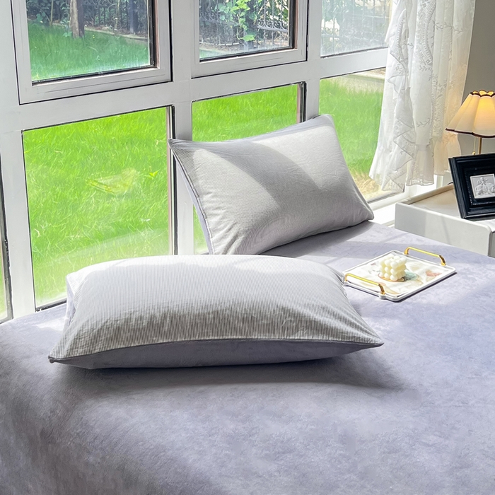 91家纺网 家纺一手货源 找家纺 柠萌家居 2025新款无印良品风双拼全棉色织水洗棉加牛奶绒单品被套简约风全棉拼牛奶绒单被套 棉+绒-灰极细条