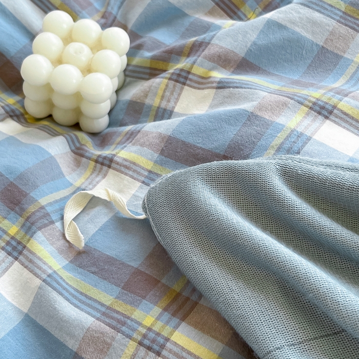 91家纺网 家纺一手货源 找家纺 柠萌家居 2025新款无印良品风双拼全棉色织水洗棉加牛奶绒单品被套简约风全棉拼牛奶绒单被套 棉+绒-简兮蓝