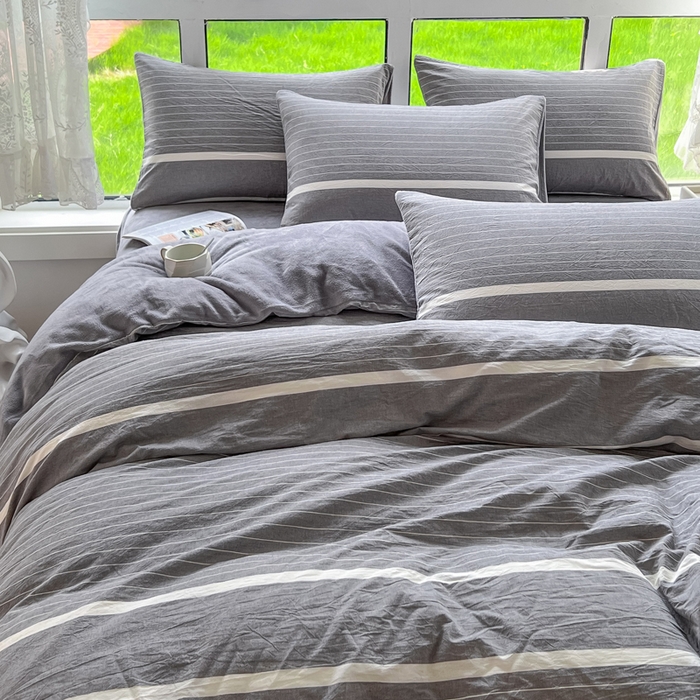 91家纺网 家纺一手货源 找家纺 柠萌家居 2025新款无印良品风双拼全棉色织水洗棉加牛奶绒单品被套简约风全棉拼牛奶绒单被套 棉+绒-宽双线冷灰