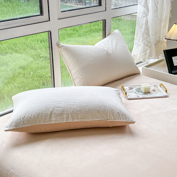 91家纺网 家纺一手货源 找家纺 柠萌家居 2025新款无印良品风双拼全棉色织水洗棉加牛奶绒单品被套简约风全棉拼牛奶绒单被套 棉+绒-米极细条