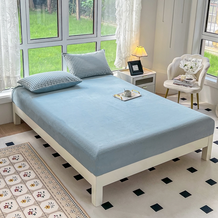 91家纺网 家纺一手货源 找家纺 柠萌家居 2025新款无印良品风双拼全棉色织水洗棉加牛奶绒单品被套简约风全棉拼牛奶绒单被套 棉+绒-浅蓝小格