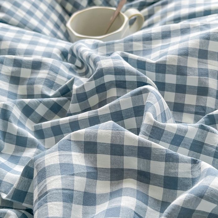 91家纺网 家纺一手货源 找家纺 柠萌家居 2025新款无印良品风双拼全棉色织水洗棉加牛奶绒单品被套简约风全棉拼牛奶绒单被套 棉+绒-浅蓝小格