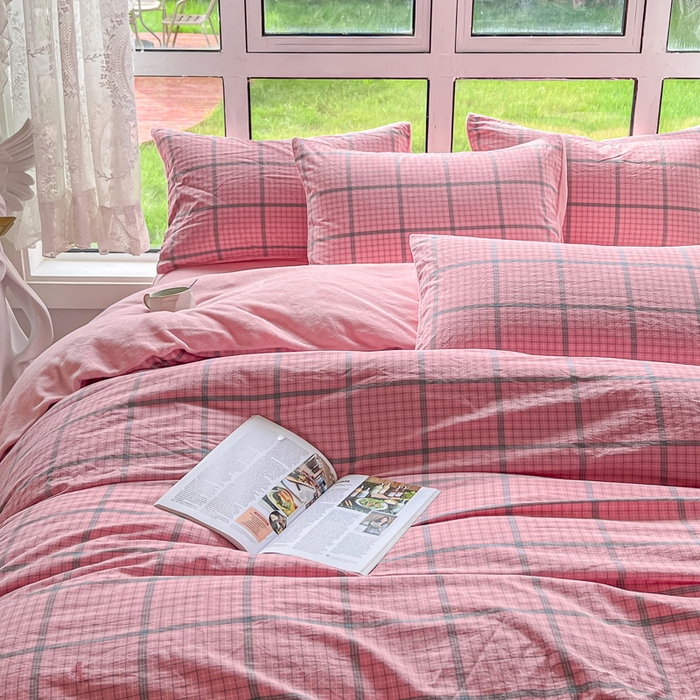 91家纺网 家纺一手货源 找家纺 柠萌家居 2025新款无印良品风双拼全棉色织水洗棉加牛奶绒单品被套简约风全棉拼牛奶绒单被套 棉+绒-瓦尔粉