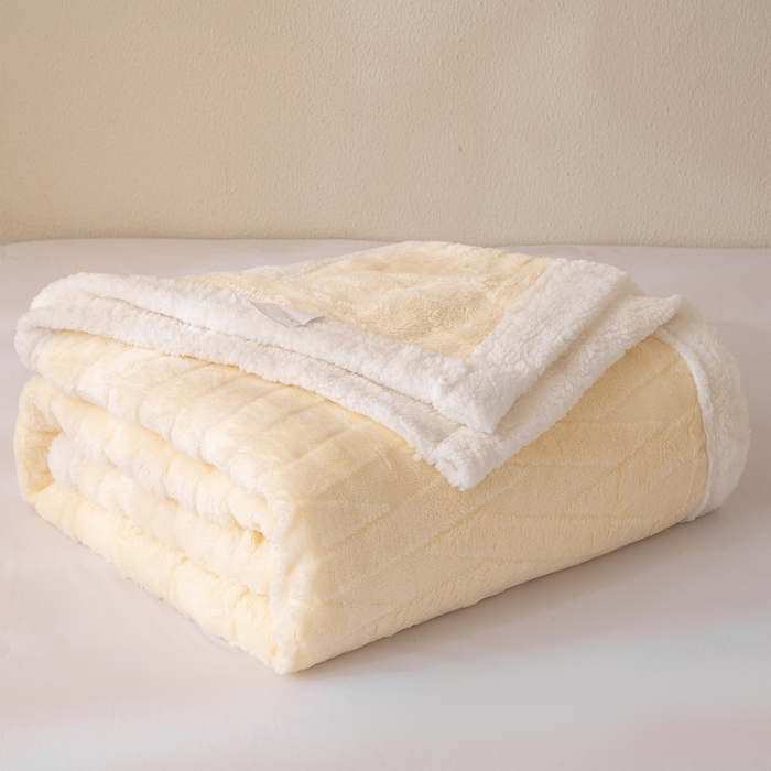 91家纺网 家纺一手货源 找家纺 佳居缘 【双面绒-交叉纹】 2025加厚保暖羊羔绒毛毯双层塔芙绒毯子跨境专供外贸出口定制 交叉纹-米白