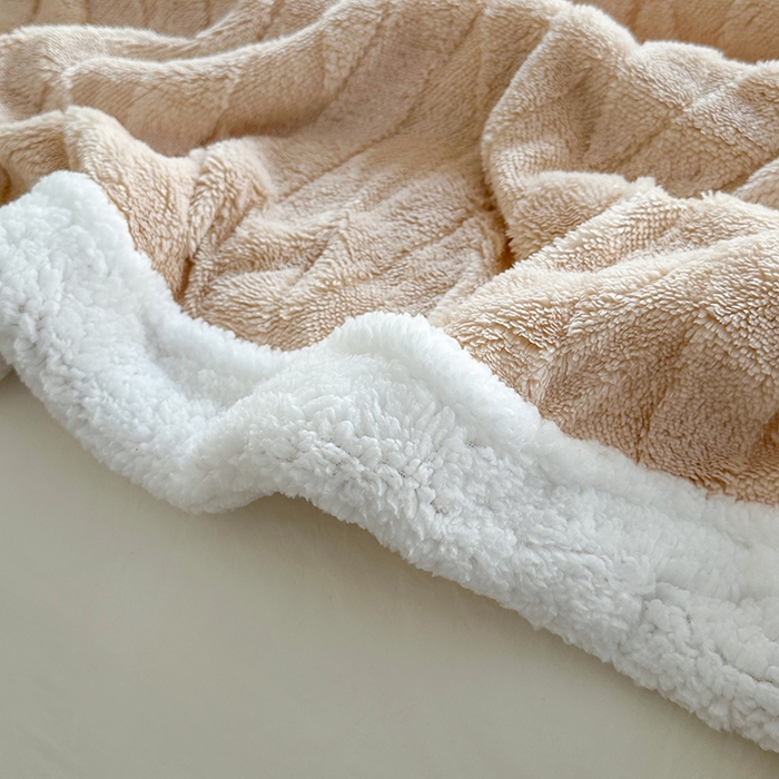 91家纺网 家纺一手货源 找家纺 佳居缘 【双面绒-交叉纹】 2025加厚保暖羊羔绒毛毯双层塔芙绒毯子跨境专供外贸出口定制 交叉纹-奶咖
