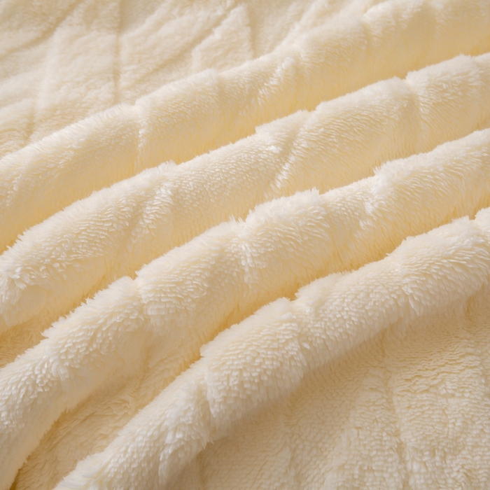 91家纺网 家纺一手货源 找家纺 佳居缘 【双面绒-交叉纹】 2025加厚保暖羊羔绒毛毯双层塔芙绒毯子跨境专供外贸出口定制 交叉纹-米白