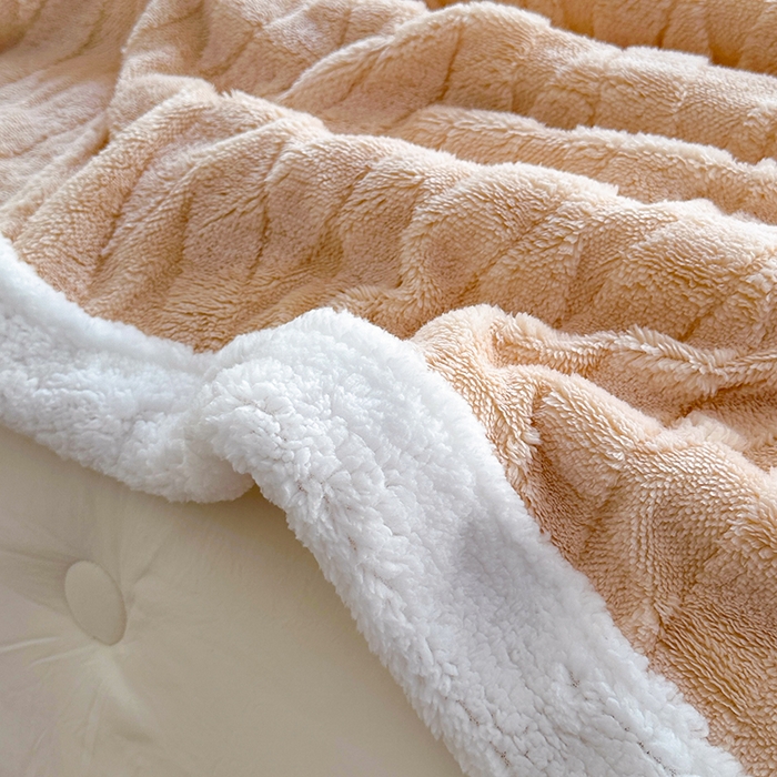 91家纺网 家纺一手货源 找家纺 佳居缘 【双面绒-交叉纹】 2025加厚保暖羊羔绒毛毯双层塔芙绒毯子跨境专供外贸出口定制 交叉纹-奶咖