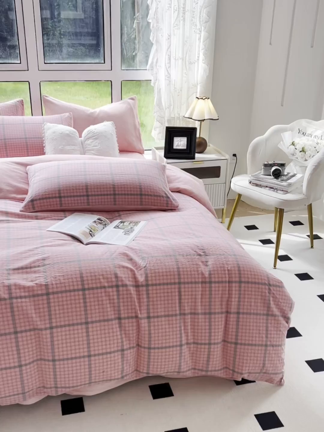 91家纺网 家纺一手货源 找家纺 柠萌家居 2025新款无印良品风双拼全棉色织水洗棉加牛奶绒单品被套简约风全棉拼牛奶绒单被套 棉+绒-瓦尔粉