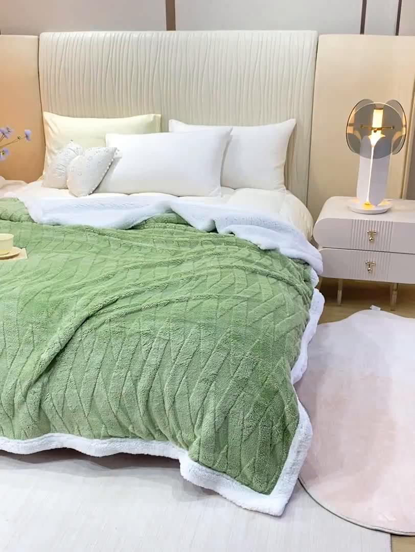 91家纺网 家纺一手货源 找家纺 （总）佳居缘 【双面绒-交叉纹】 2025加厚保暖羊羔绒毛毯双层塔芙绒毯子跨境专供外贸出口定制