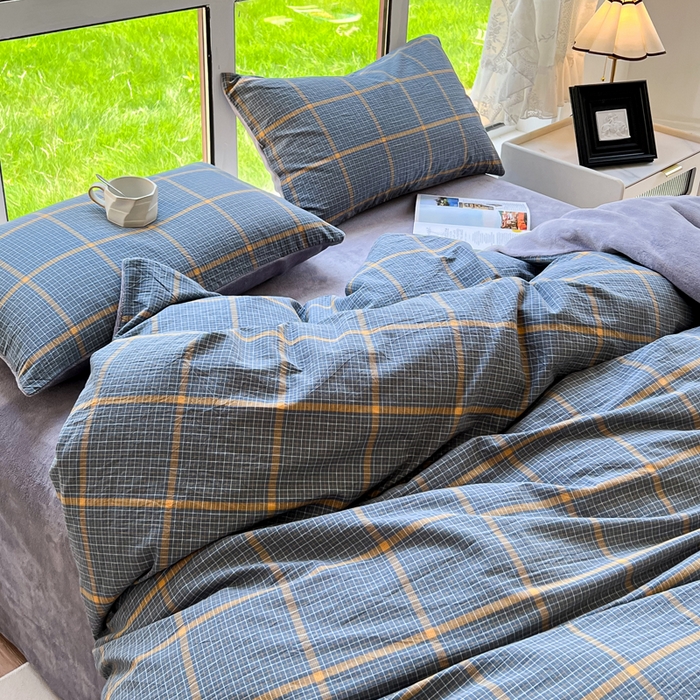 91家纺网 家纺一手货源 找家纺 柠萌家居 2025新款无印良品风双拼全棉色织水洗棉加牛奶绒单品被套简约风全棉拼牛奶绒单被套 棉+绒-瓦尔灰