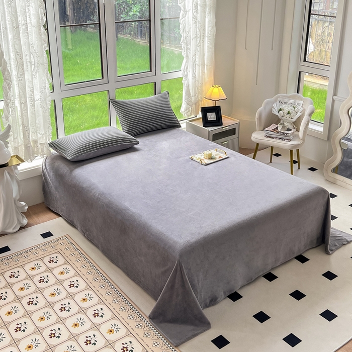 91家纺网 家纺一手货源 找家纺 柠萌家居 2025新款无印良品风双拼全棉色织水洗棉加牛奶绒单品被套简约风全棉拼牛奶绒单被套 棉+绒-中条纹深灰