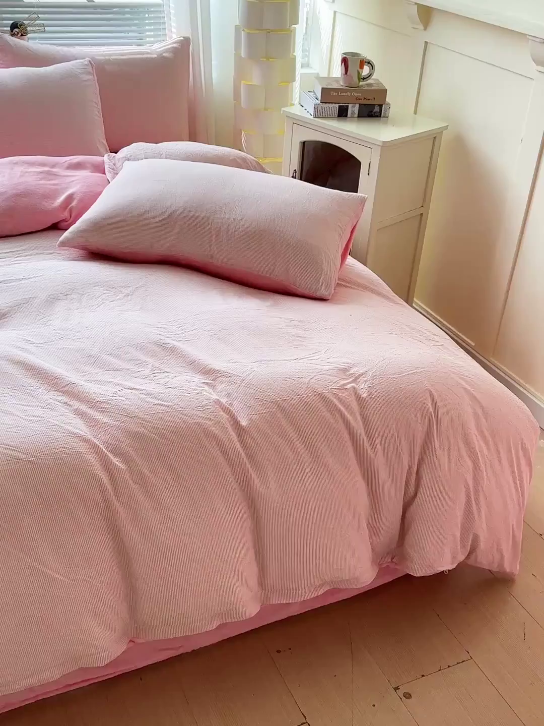 91家纺网 家纺一手货源 找家纺 柠萌家居 2025新款无印良品风双拼全棉色织水洗棉加牛奶绒单品被套简约风全棉拼牛奶绒单被套 棉+绒粉密条