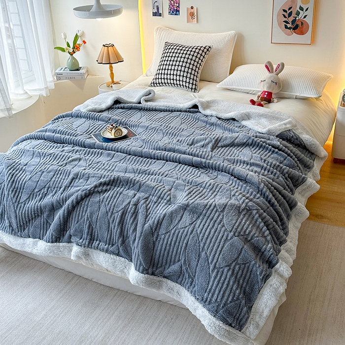 91家纺网 家纺一手货源 找家纺 （总）佳居缘 【双面绒-叶子】 2025加厚保暖羊羔绒毛毯双层塔芙绒毯子跨境专供外贸出口定制