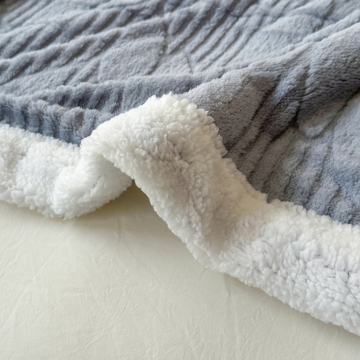 91家纺网 家纺一手货源 找家纺 佳居缘 【双面绒-叶子】 2025加厚保暖羊羔绒毛毯双层塔芙绒毯子跨境专供外贸出口定制 叶子-灰蓝