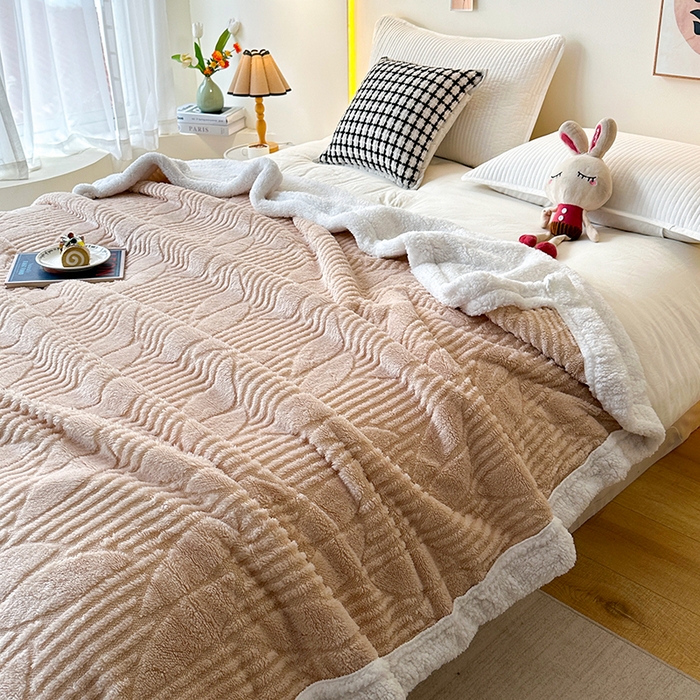 91家纺网 家纺一手货源 找家纺 佳居缘 【双面绒-叶子】 2025加厚保暖羊羔绒毛毯双层塔芙绒毯子跨境专供外贸出口定制 叶子-奶咖